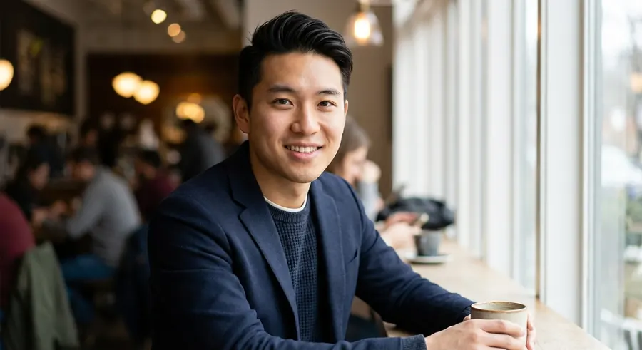 坐在咖啡廳窗邊的男士