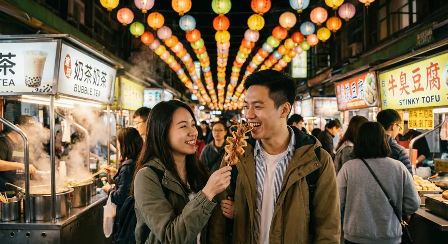 逛夜市的情侶